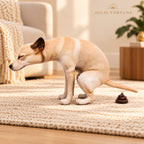 Solis Squatpup — squatting tan dog plush with a fake poop on a warm neutral surface
