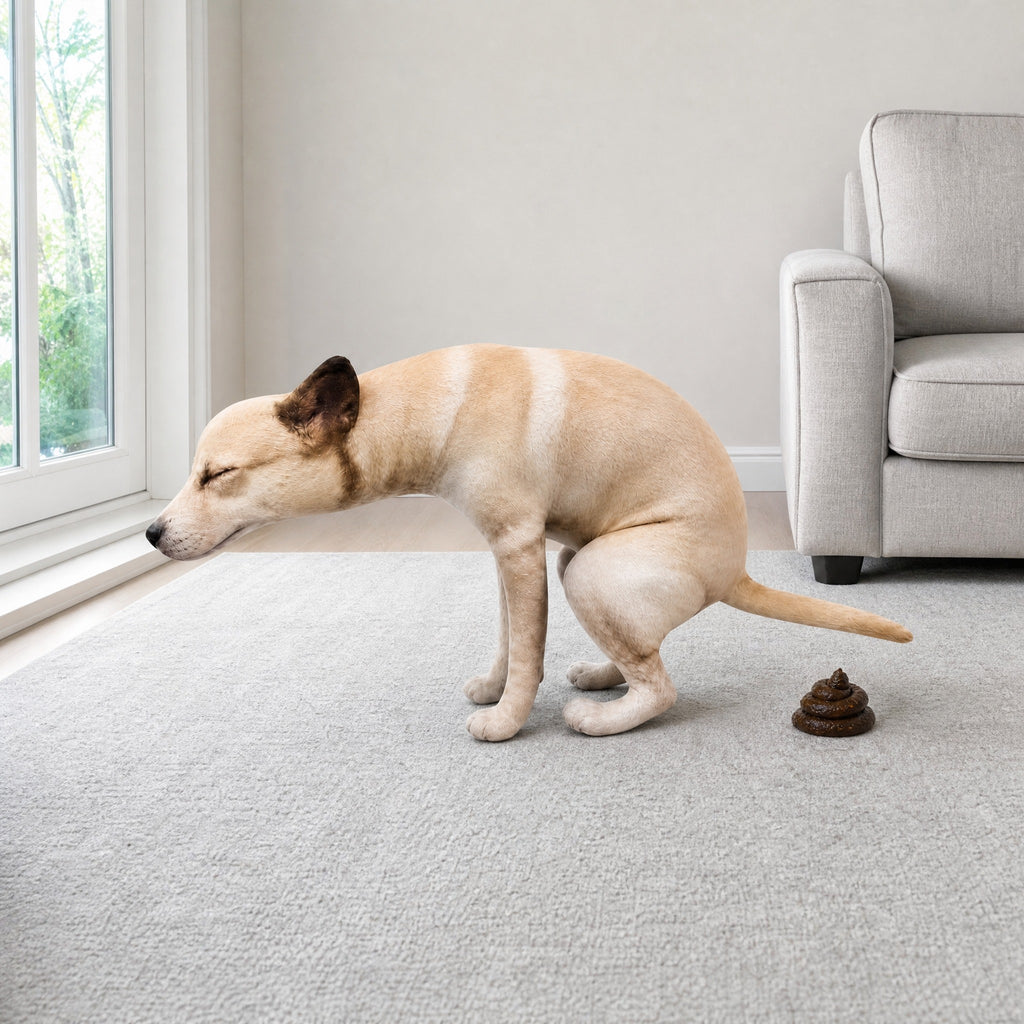 Solis Squatpup — pooping dog prank on a living room rug