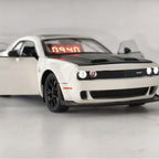 Solis Redline — Dodge Challenger Hellcat, White: white Dodge Challenger Hellcat alarm clock, doors open