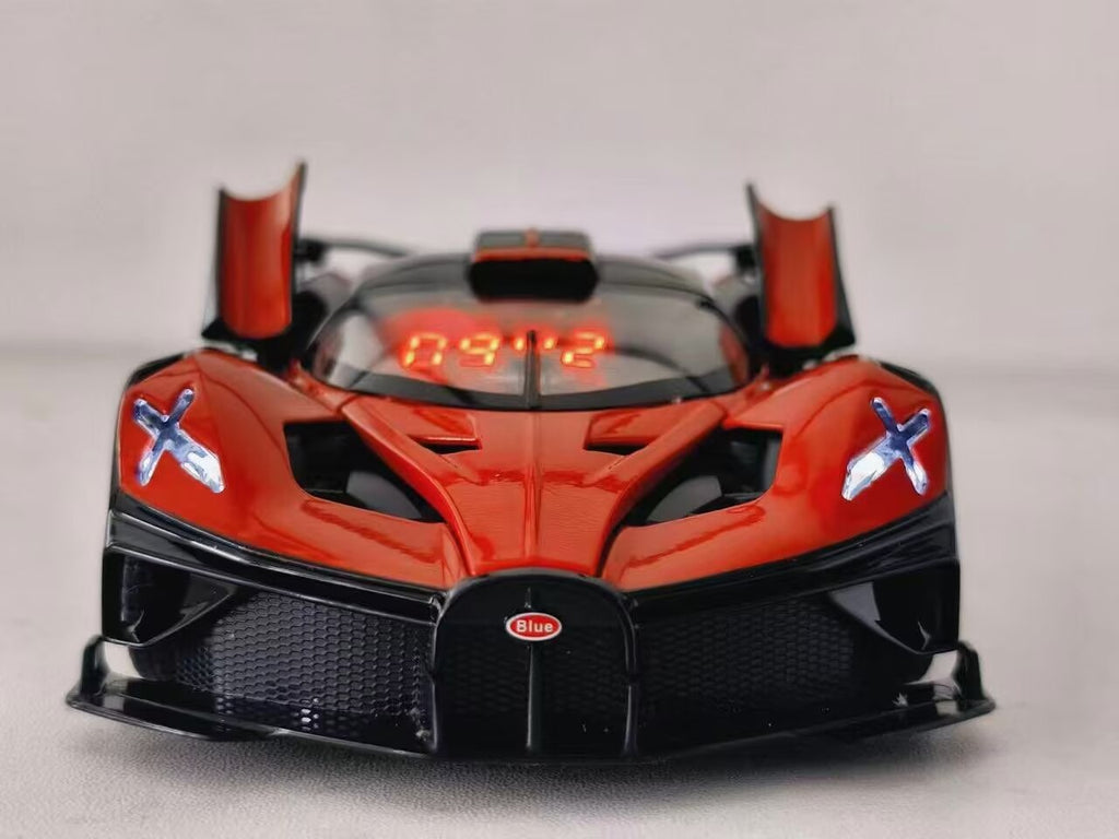 Solis Redline — Bugatti Bolide alarm clock with doors raised and the time on its windscreen