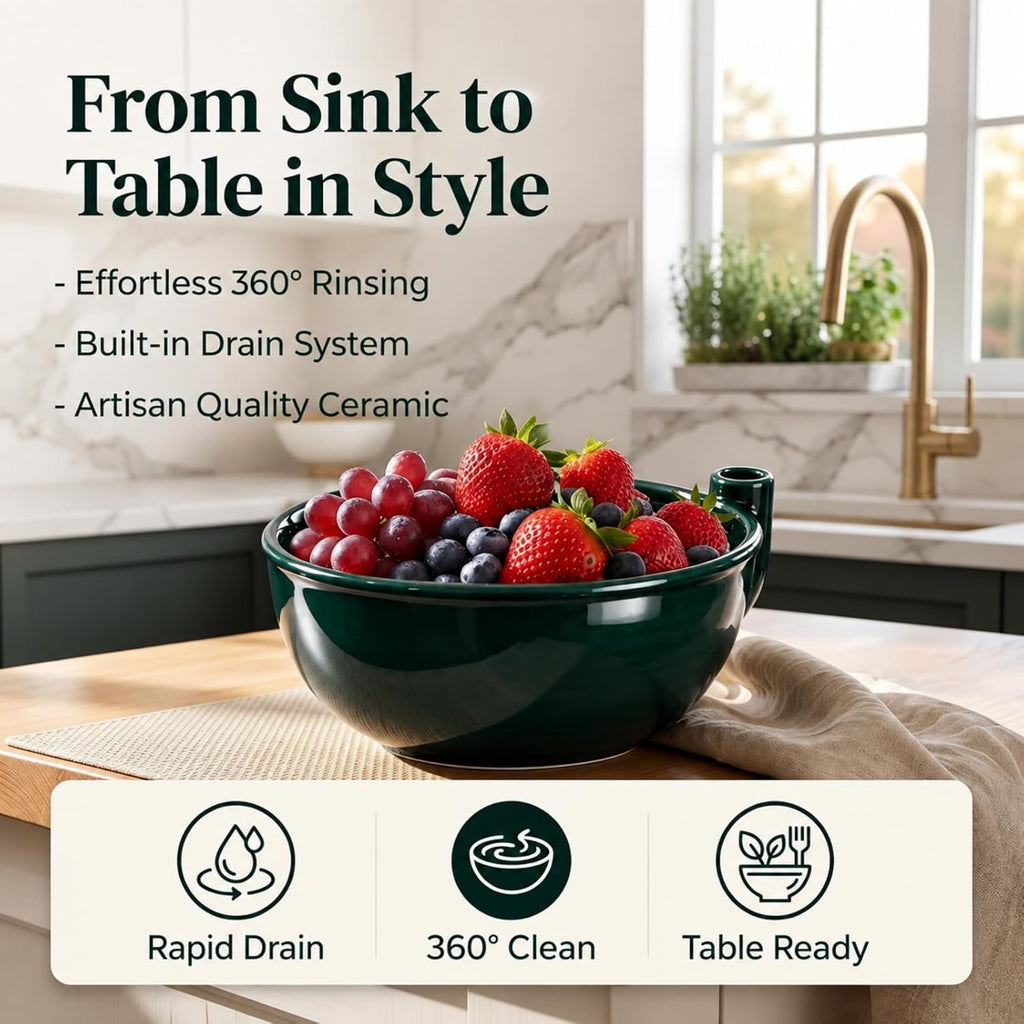 Solis Swirl — ceramic berry bowl with strawberries and grapes on the table