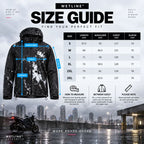 Rain jacket size guide: length, shoulder, chest and sleeve for S to 3XL