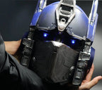 The Solis Titan Prime helmet held in two hands, mask closed