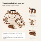 Solis Trailtote — details: top handles, legs-out openings, leash included