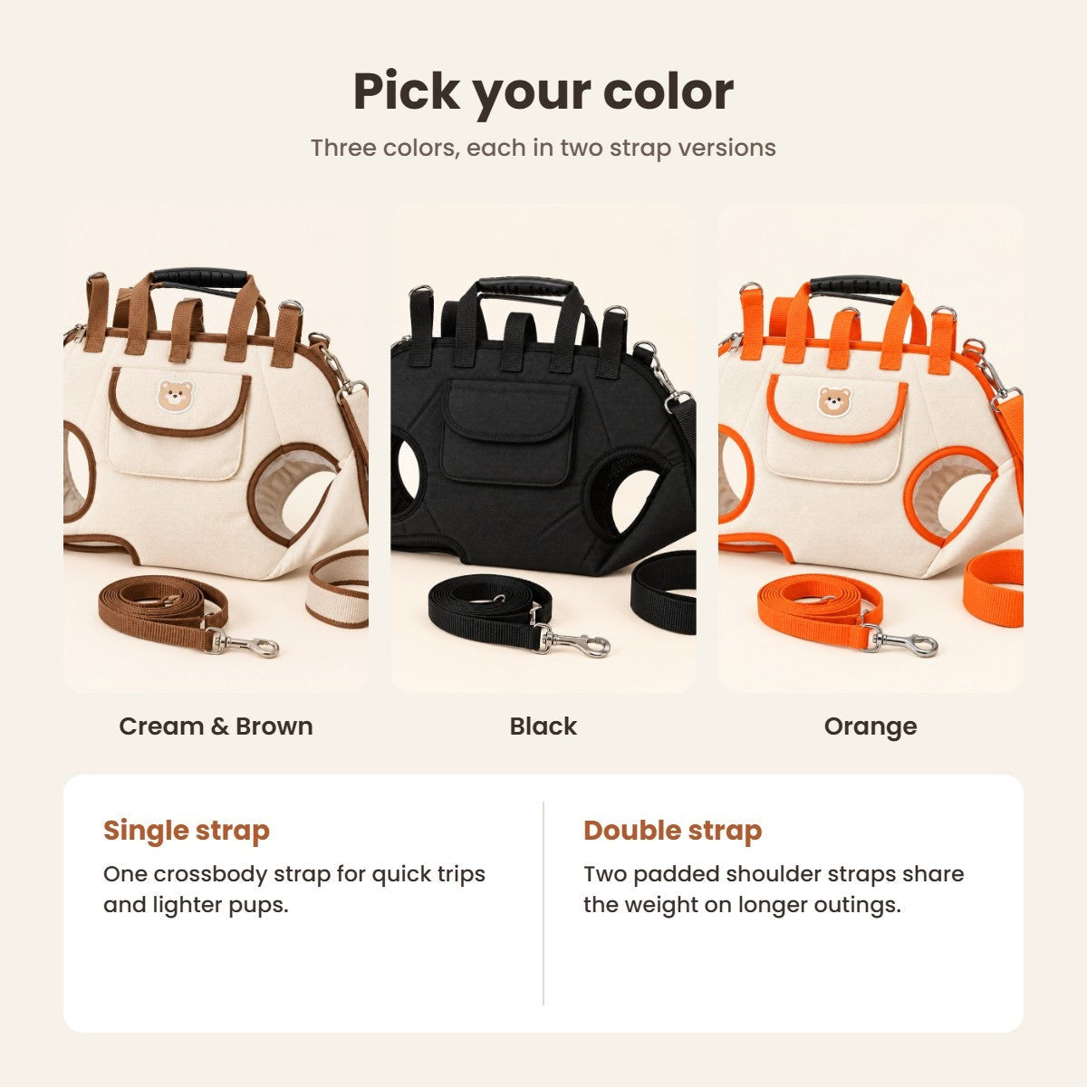 Solis Trailtote — three colours, each with a single or double strap version