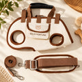 Solis Trailtote — Cream & Brown, Single Strap: legs-out dog carrier