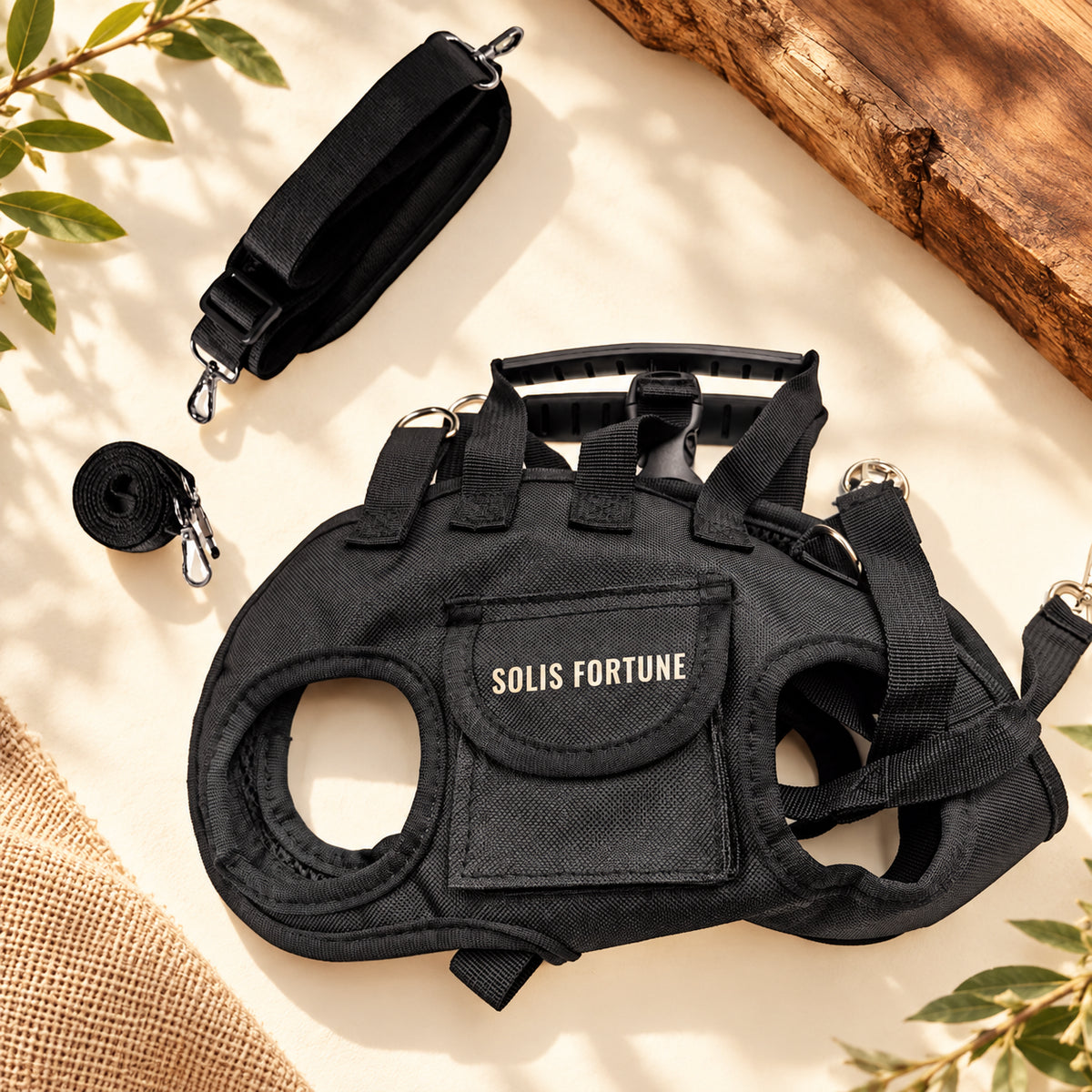 Solis Trailtote — Black, Single Strap: legs-out dog carrier