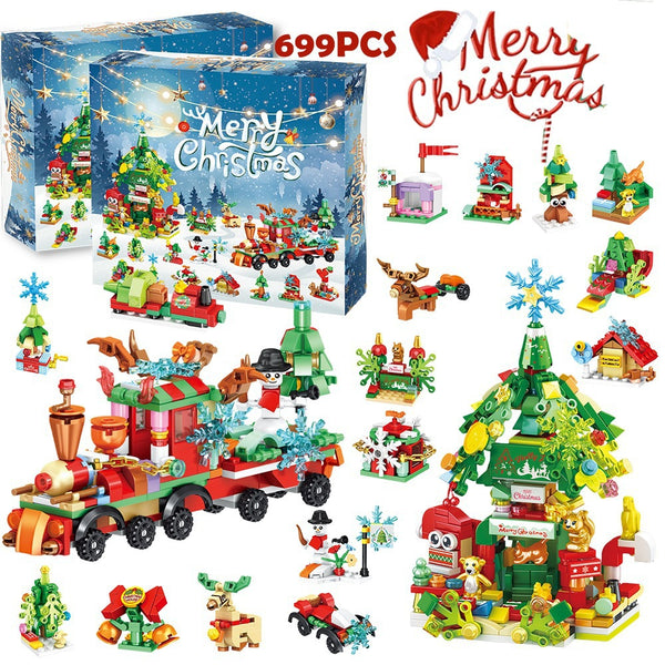 Calendrier de l'Avent en briques de construction, train et sapin de Noël — Solis Train & Tree, coffret complet