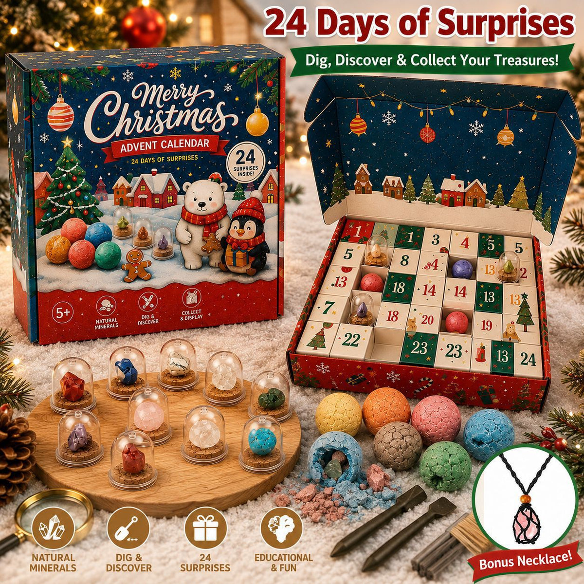 Gemstone Dig Advent Calendar for Kids — Solis Treasure Dig, full set
