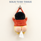 Solis Tush Tissue funny butt tissue holder — plush butt tissue holder hanging from a hook with a tissue pulled out