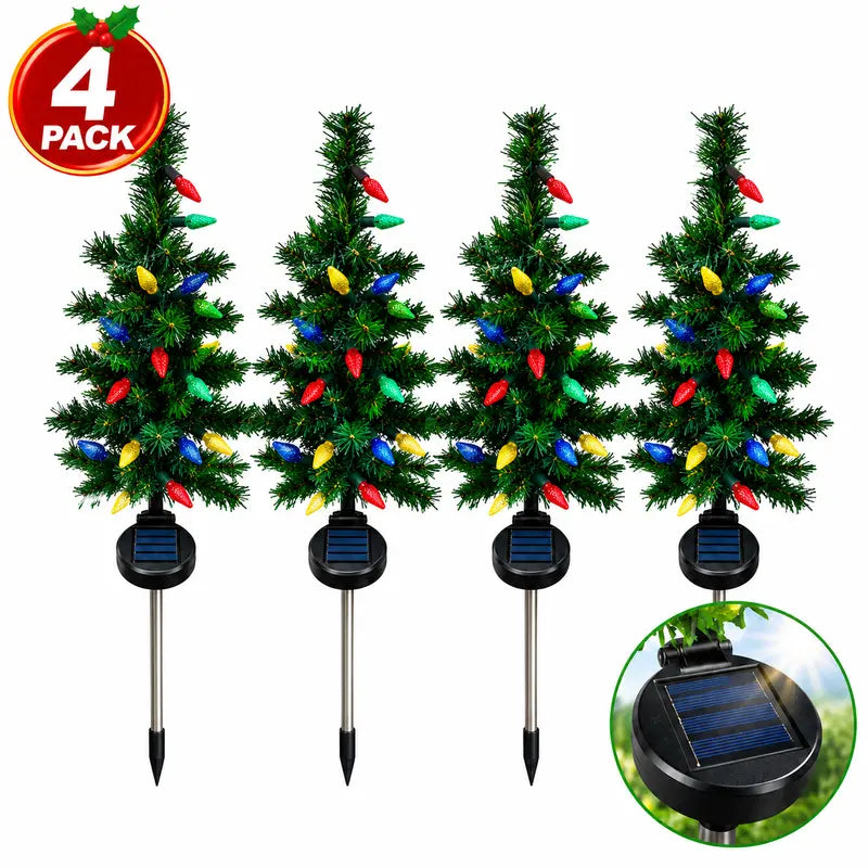 Solis Twinkle Trees — four solar Christmas tree stake lights with solar panel