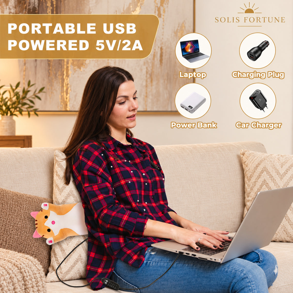 Solis Warmpal — runs from a laptop, USB wall plug, power bank or car charger