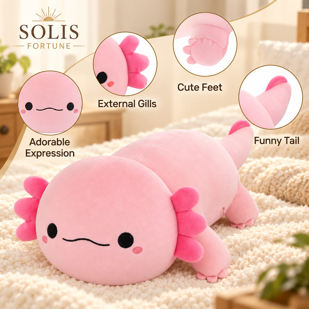 Solis Warmpal — axolotl style details: external gills, cute feet, soft plush