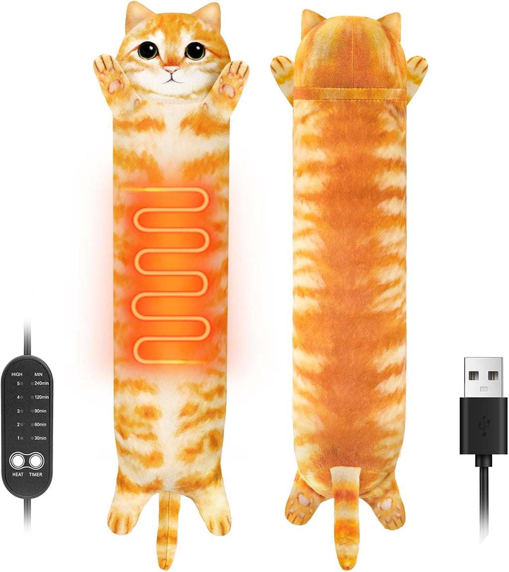Solis Warmpal — Orange Cat: long orange tabby cat plush with the heating panel
