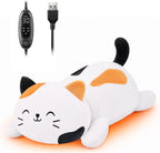 Solis Warmpal — White Calico Cat: lying white calico cat plush with controller