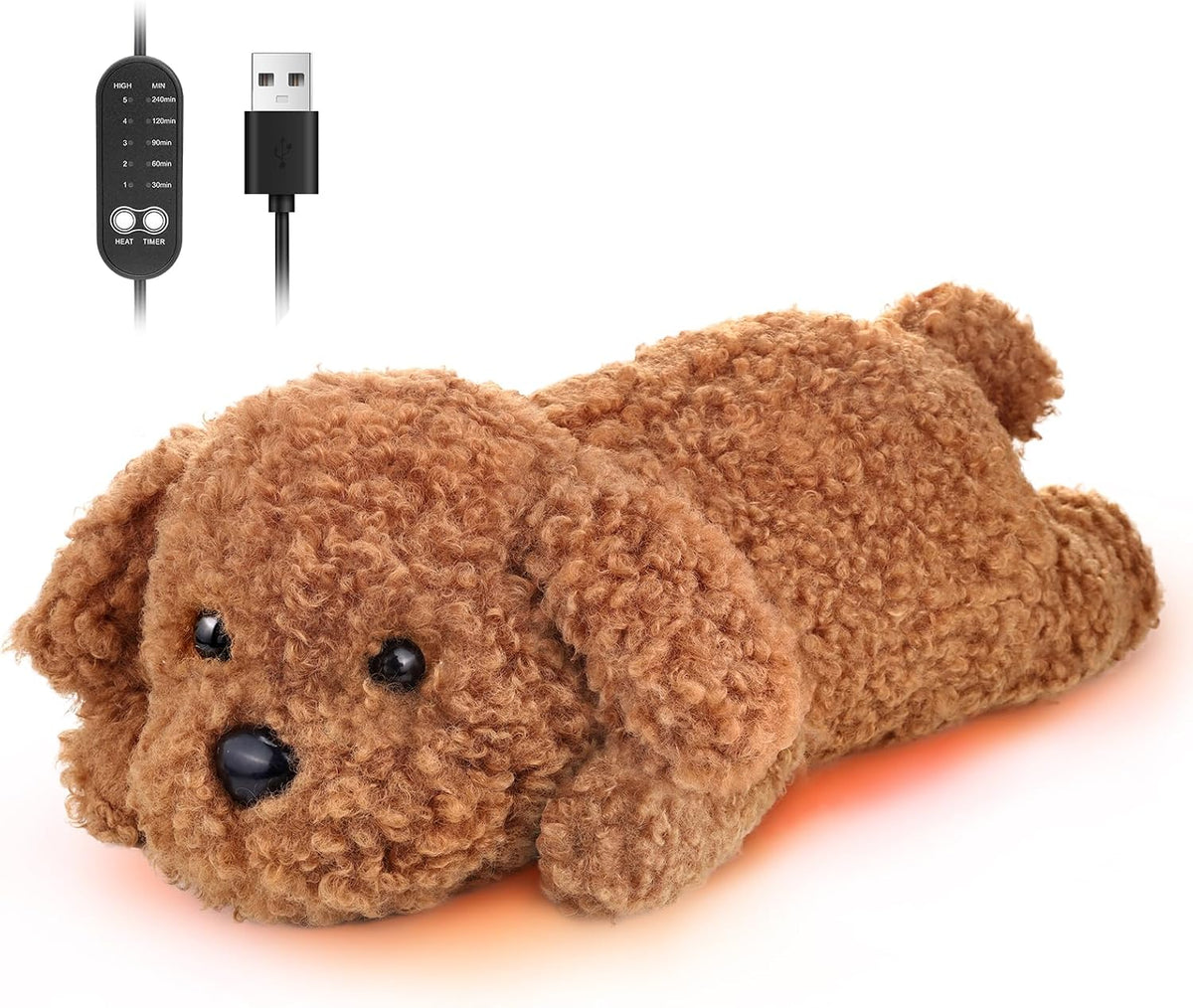Solis Warmpal — Teddy Bear Dog: lying curly brown teddy dog plush