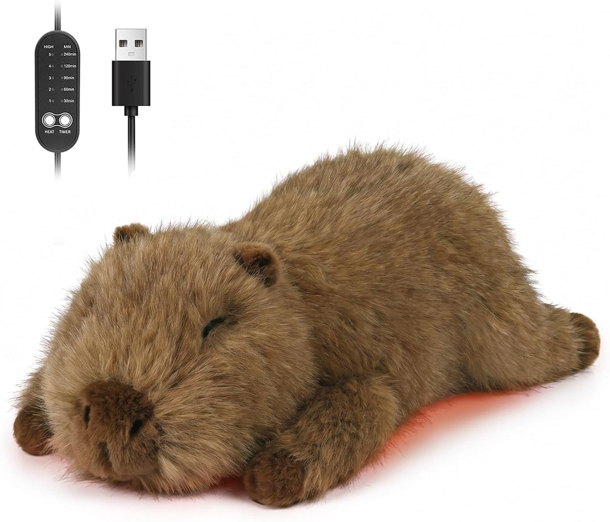 Solis Warmpal — Dark Brown Capybara: lying fluffy dark brown capybara plush