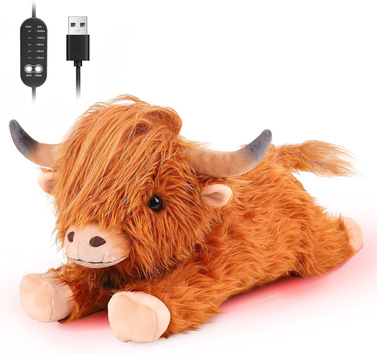 Solis Warmpal — Brown Highland Cow: lying fluffy brown highland cow plush