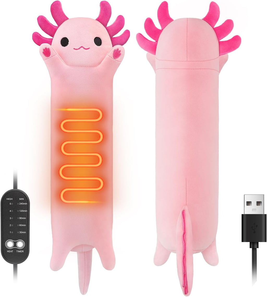Solis Warmpal — Pink Long Axolotl: long pink axolotl plush with the heating panel