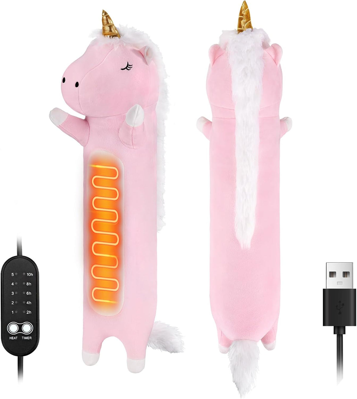 Solis Warmpal — Pink Unicorn: long pink unicorn plush with the heating panel