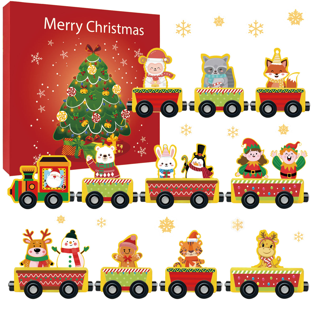 Magnetic Wooden Christmas Train Advent Calendar — Solis Wooden Express, full set