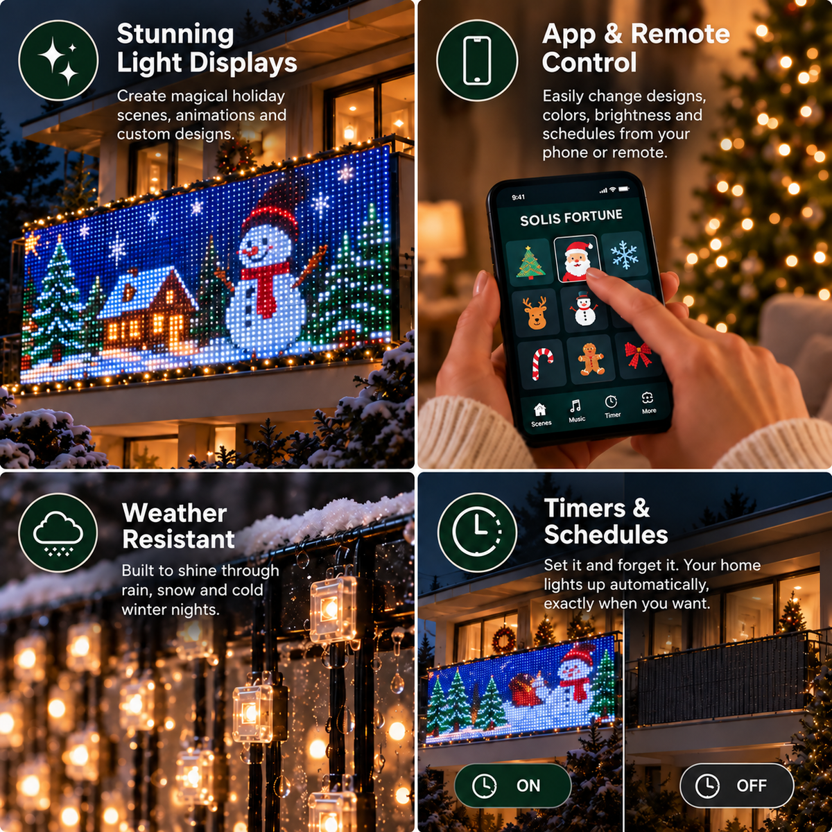 Solis Yuletide — light displays, app and remote control, weather resistance and timers