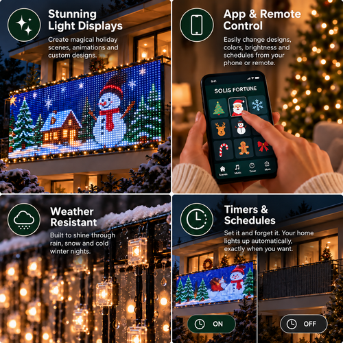 Solis Yuletide — light displays, app and remote control, weather resistance and timers