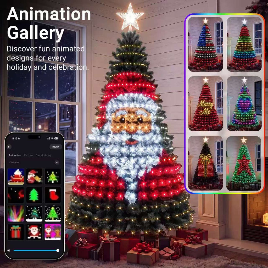 Solis Yuletide — Santa design across the tree and the app's animation gallery