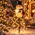 Solis Yuletide Glow — Snowman — solar garden stake light with glowing orb and snowflake light fountain