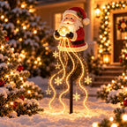 Solis Yuletide Glow — Santa — solar garden stake light with glowing orb and snowflake light fountain