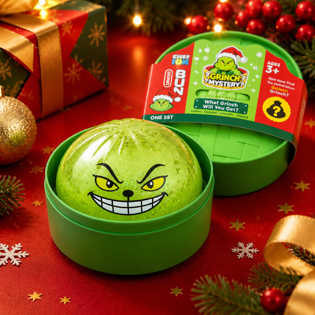 Solis Yuletide — green Christmas grump squishy bun, Big Grin