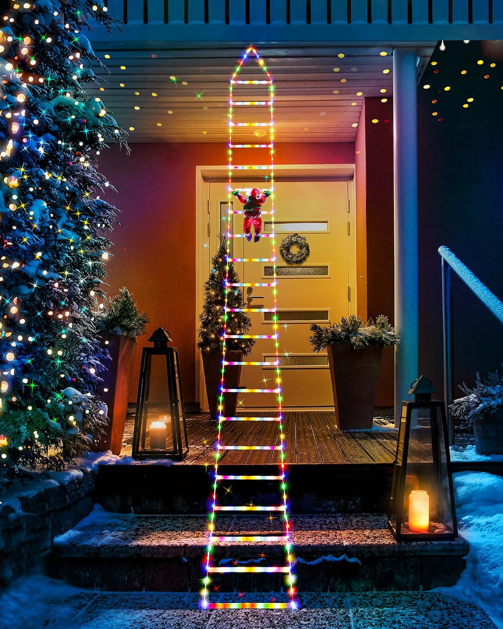 Solis Yuletide Santa Ladder Lights framing a front door at night