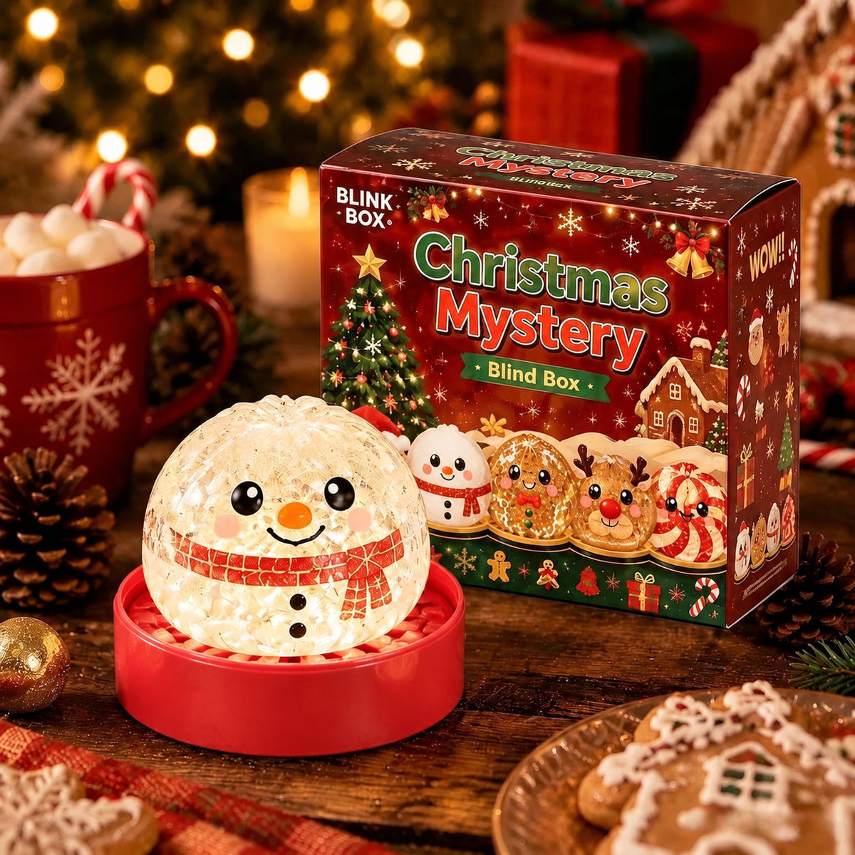 Solis Yuletide — Snowman Christmas squishy bun in its red gift tin