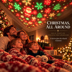 Solis Yuletide — family watching festive Christmas motifs projected on the ceiling